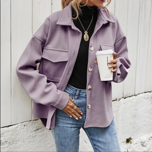 Boho purple boyfriend oversized button jacket shacket - Picture 15 of 15